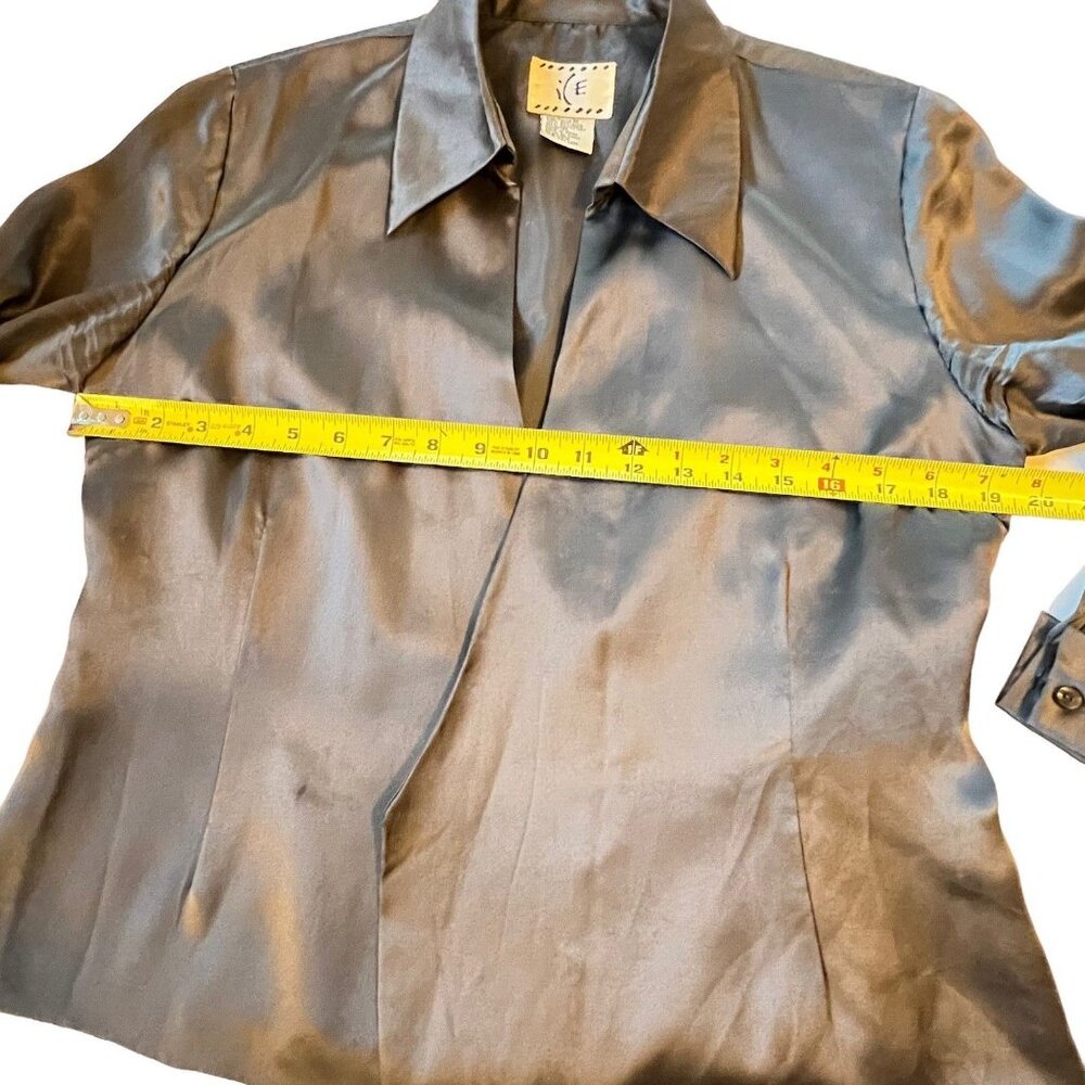 Vtg ICE Womens Gray Silk Satin Jacket Open Front Lined Sz Medium - Picture 9 of 12